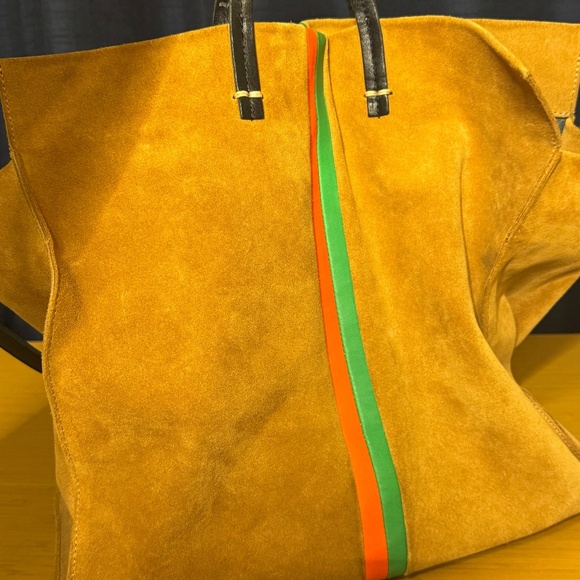 Clare V Simple Tote Camel Suede Nappa Mini Stripe - Picture 5 of 11